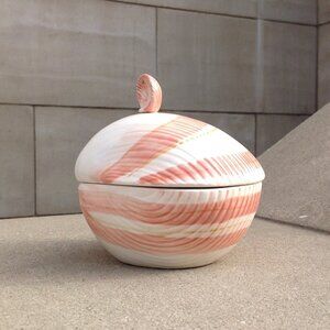 Fitz & Floyd Vanity Ceramic Box + Lid Peach Pink Mollusk Shell Coquille